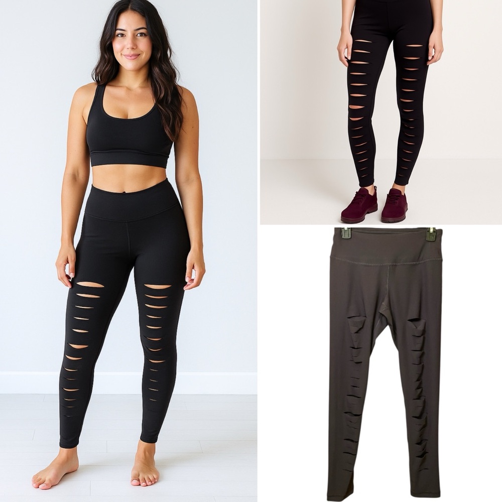 NWT 90 Degrees Yoga Pant Destroyed Workout Sexy Legging Wine Berry - Sz Small